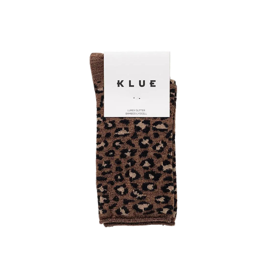 KLUE Glitter-Lurex-Socken aus Lyocell | Leopard Braun | 36-40