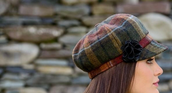 Mucros Weavers Newsboy Cap | Tweed | Weinrot Grün kariert | One Size