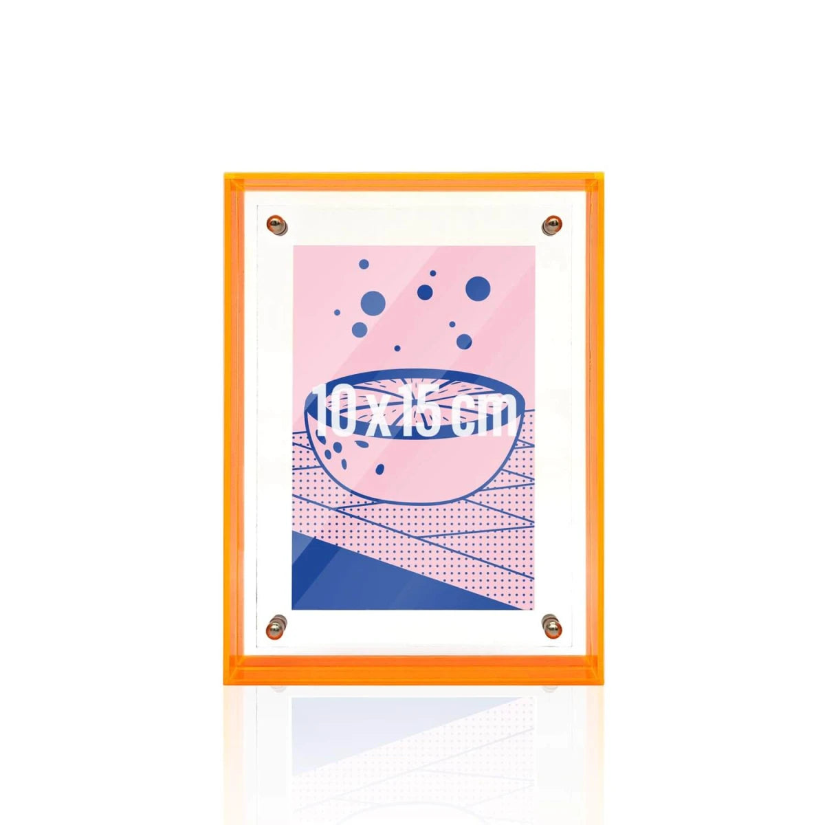 NeonOranger Bilderrahmen mit Einleger und Text '10 x 15 cm' in der Mitte