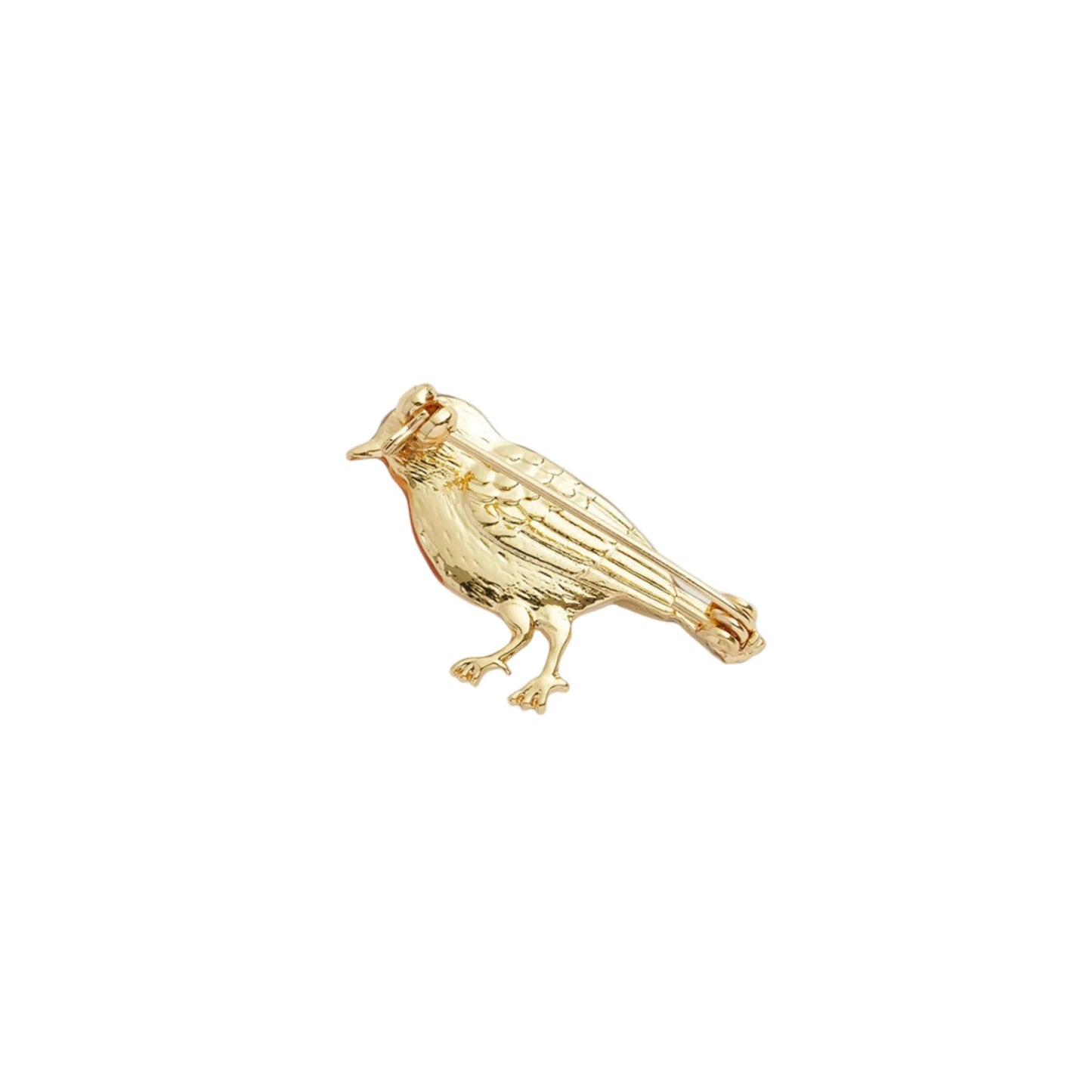 Vogelbrosche Rotkehlchen in Gold von hinten
