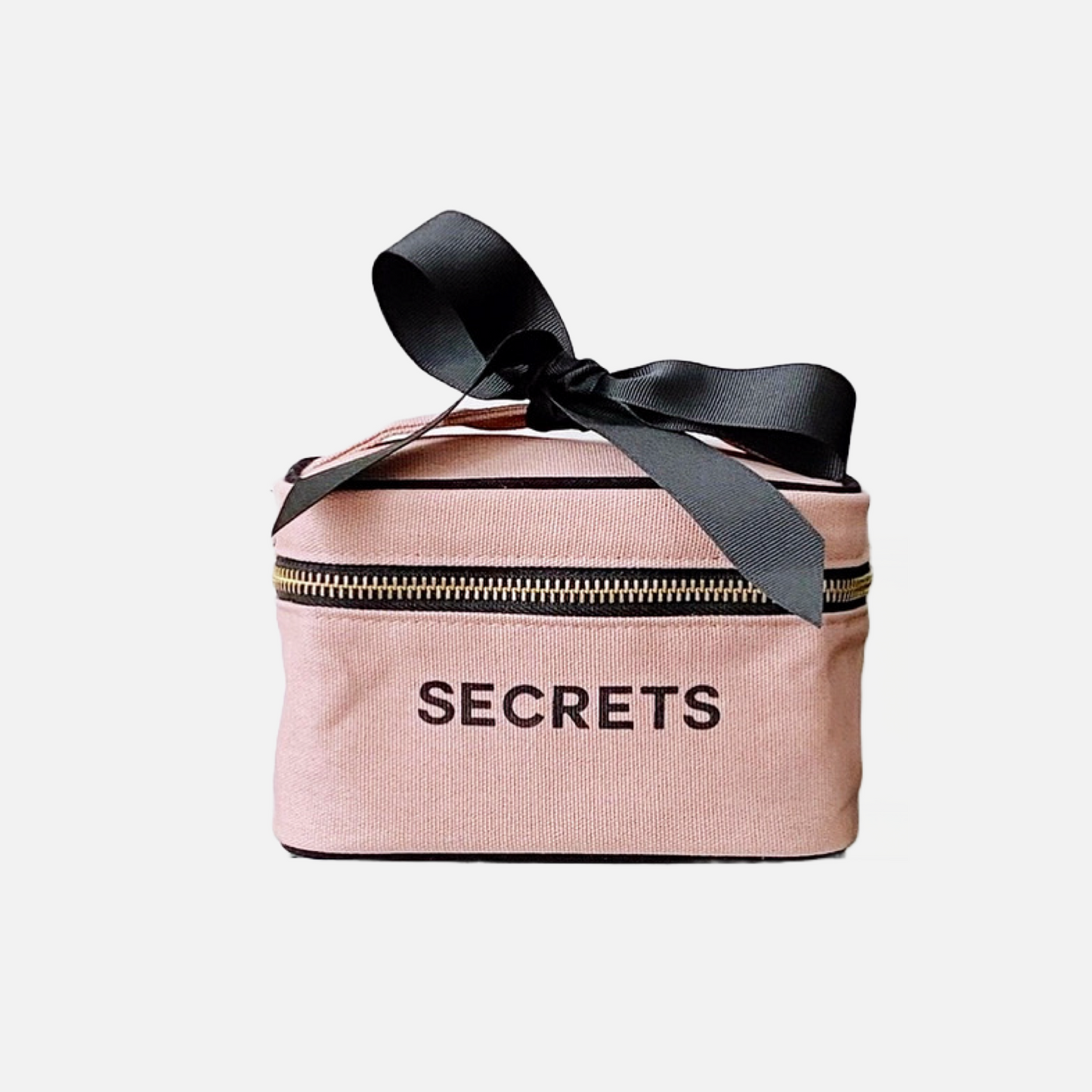 Kosmetiktasche in Rosa mit Reißverschluss und Griff mit schwarze Aufschrift Secret
