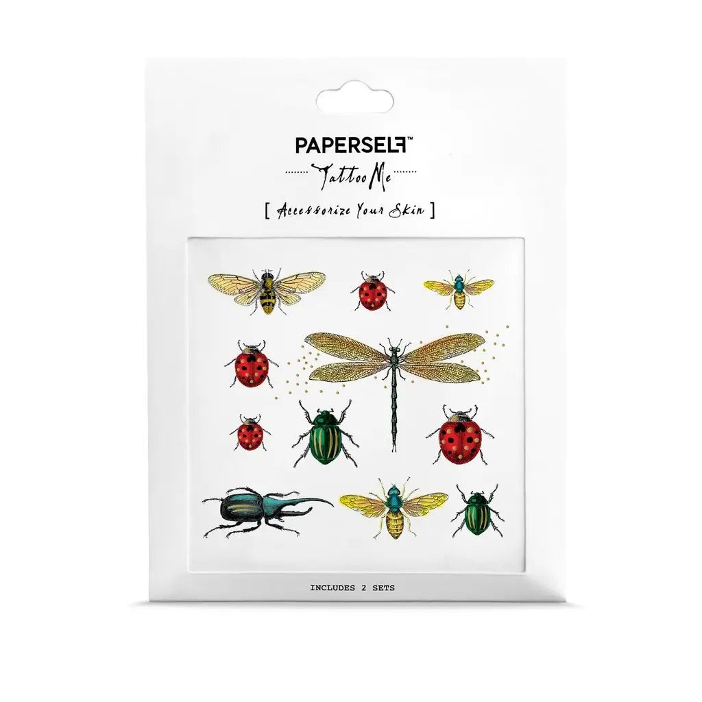 PAPERSelf Tattoo Me temporäre Tattoos mit verschiedenen Insektenmotiven wie Marienkäfern, Libelle, Bienen und Käfern