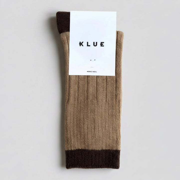 KLUE Merinowollsocken mit Streifen | Karamell und Braun | 36-40