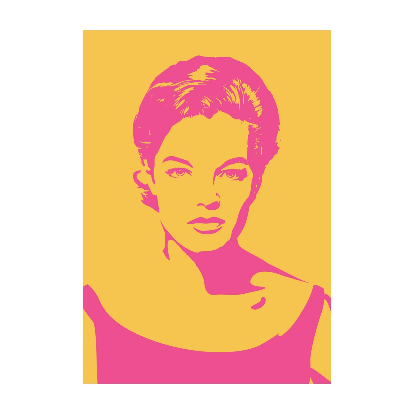 Romy Schneider Grafik in kontrastreichem Neon-Pink und Neon-Orange.