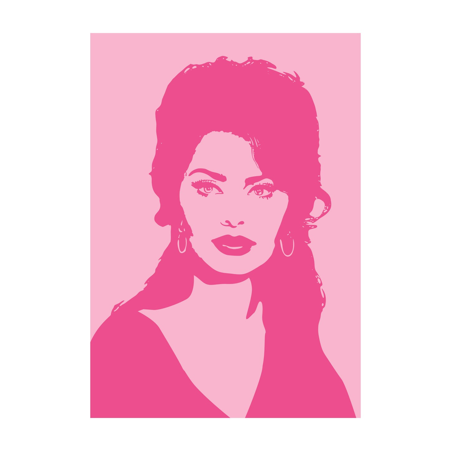 Minimalistische Grafik von Sophia Loren, zweifarbiges Porträt in Magenta und Rosa.