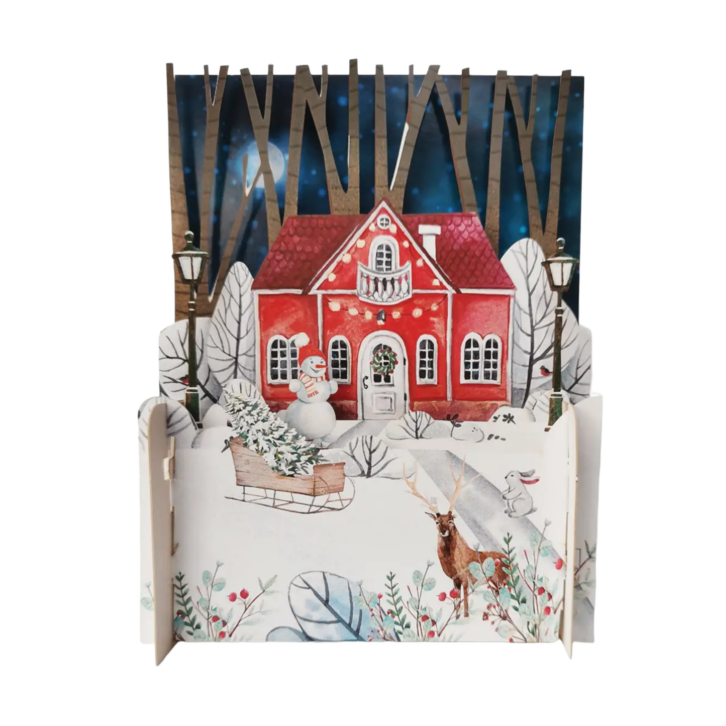 3D Pop-up Karte Winterhaus Weihnachten