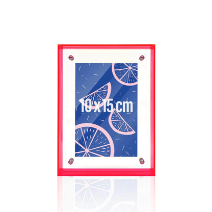 Neonpinker Bilderrahmen mit Einleger und Text '10 x 15 cm' in der Mitte