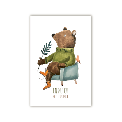 Postkarte mit bär im sessel