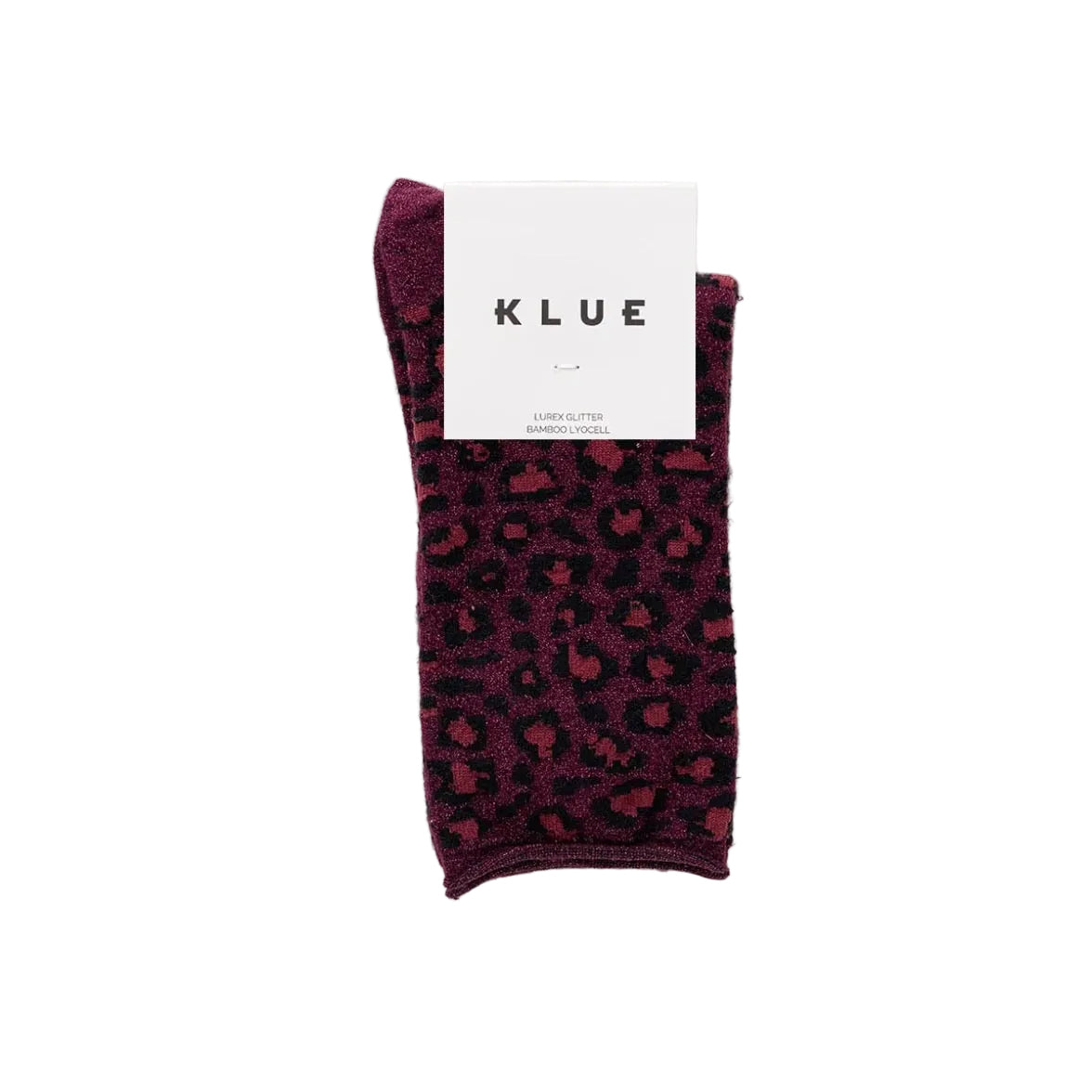 KLUE Glitter-Lurex-Socken aus Lyocell | Leopard Weinrot | 36-40