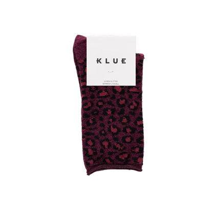 KLUE Glitter-Lurex-Socken aus Lyocell | Leopard Weinrot | 36-40