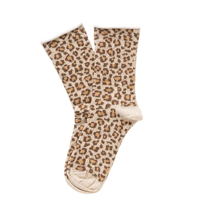 KLUE Glitter-Lurex-Socken aus Lyocell | Leopard Beige | 36-40