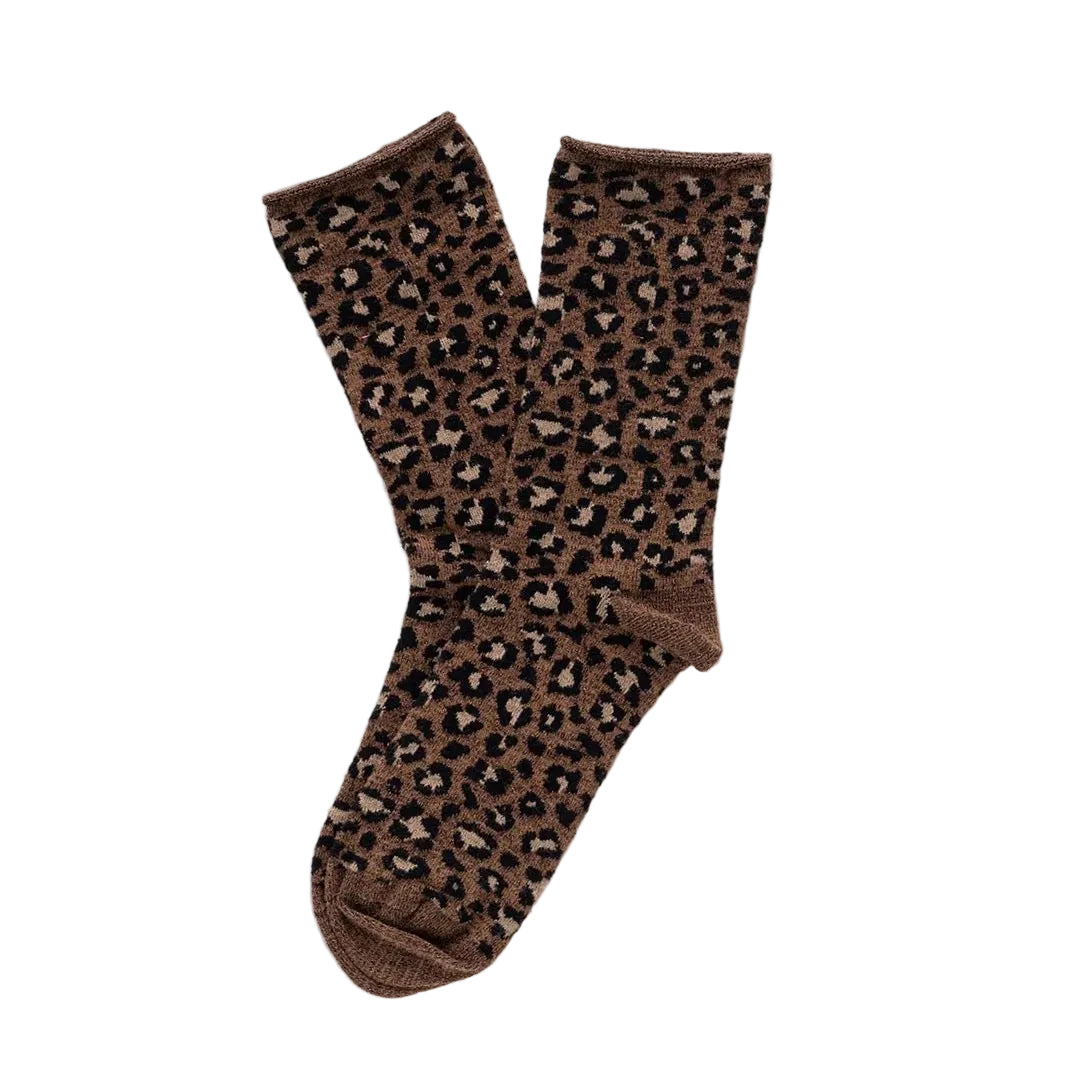 KLUE Glitter-Lurex-Socken aus Lyocell | Leopard Braun | 36-40