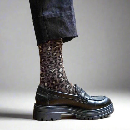 KLUE Glitter-Lurex-Socken aus Lyocell | Leopard Braun | 36-40