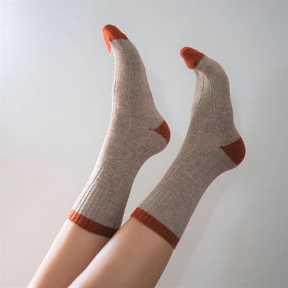 KLUE Merinowollsocken mit Streifen | Beige und Orange | 36-40