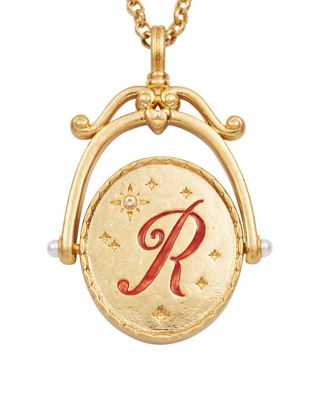 FABLE ENGLAND Gold-Halskette R Initial Rose Gold Spinner | 66 cm