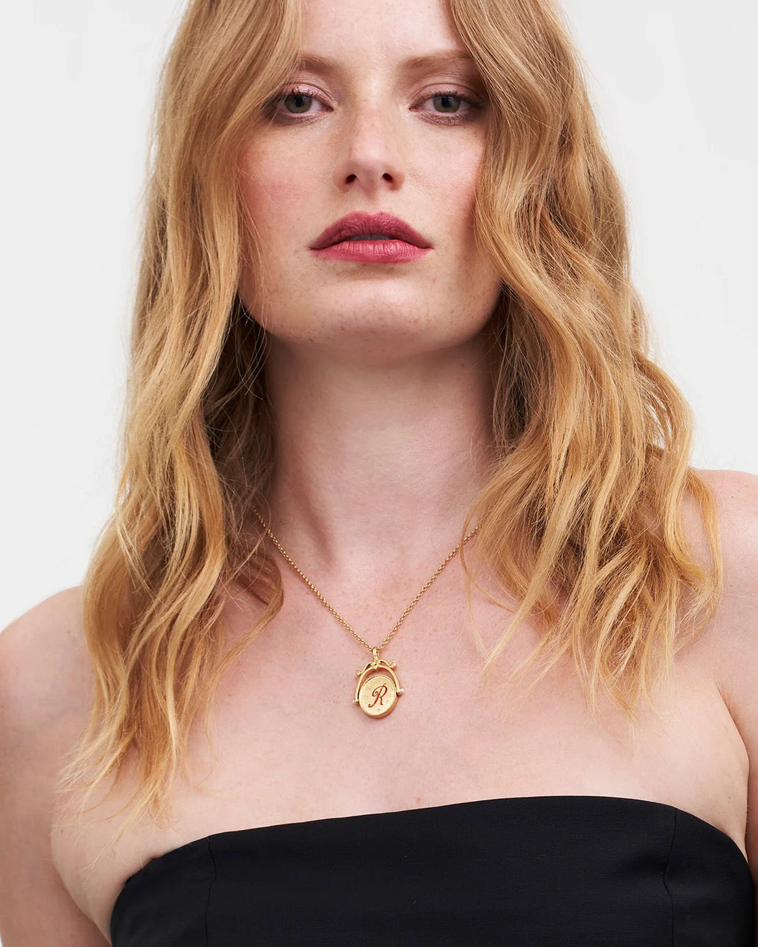 FABLE ENGLAND Gold-Halskette R Initial Rose Gold Spinner | 66 cm