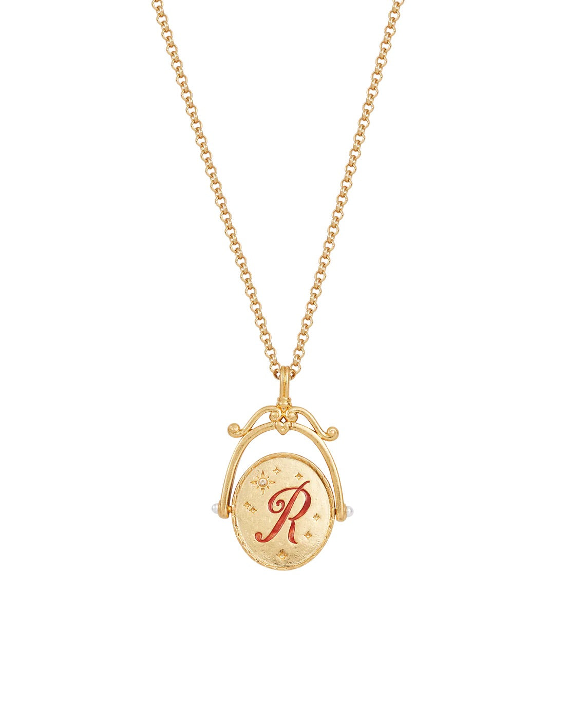 FABLE ENGLAND Gold-Halskette R Initial Rose Gold Spinner | 66 cm