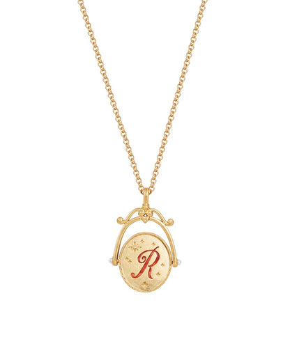 FABLE ENGLAND Gold-Halskette R Initial Rose Gold Spinner | 66 cm