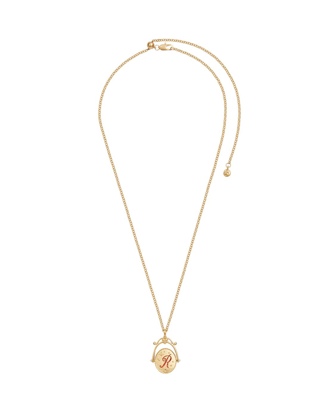 FABLE ENGLAND Gold-Halskette R Initial Rose Gold Spinner | 66 cm