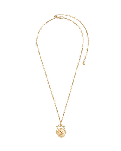 FABLE ENGLAND Gold-Halskette R Initial Rose Gold Spinner | 66 cm