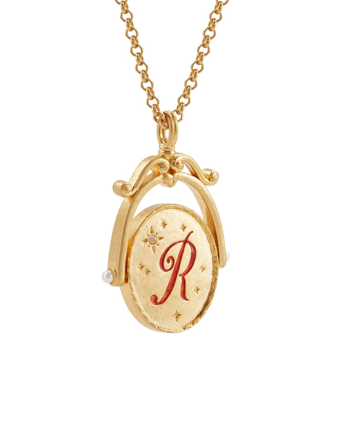 FABLE ENGLAND Gold-Halskette R Initial Rose Gold Spinner | 66 cm