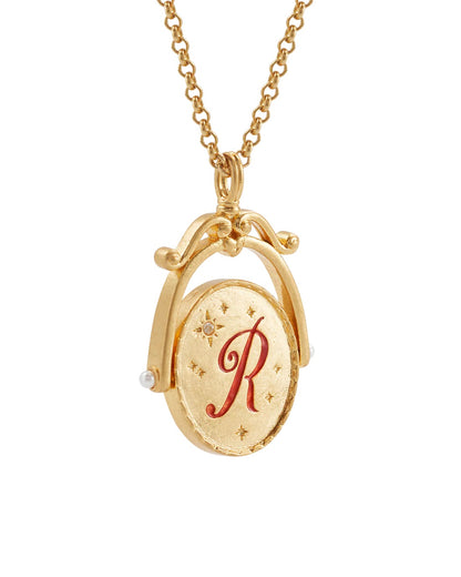 FABLE ENGLAND Gold-Halskette R Initial Rose Gold Spinner | 66 cm