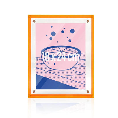 NeonOranger Bilderrahmen mit Einleger und Text '18x24 cm' in der Mitte