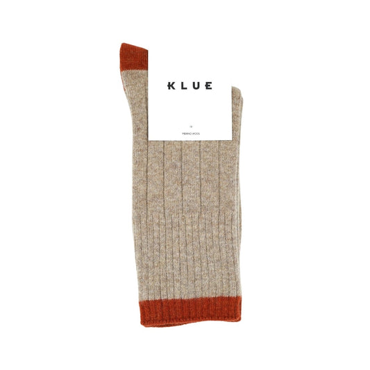 KLUE Merinowollsocken mit Streifen | Beige und Orange | 36-40