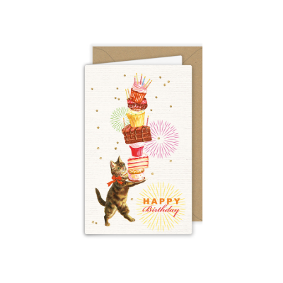 Karte mit Katze und Kuchen