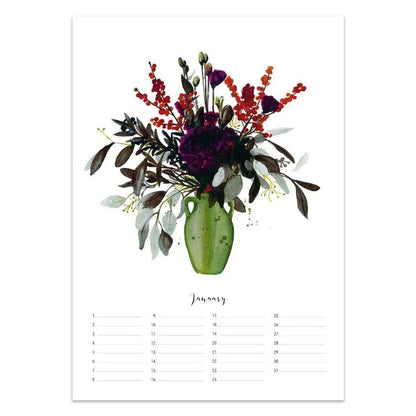 Kalenderblatt Januar mit Blumenvase