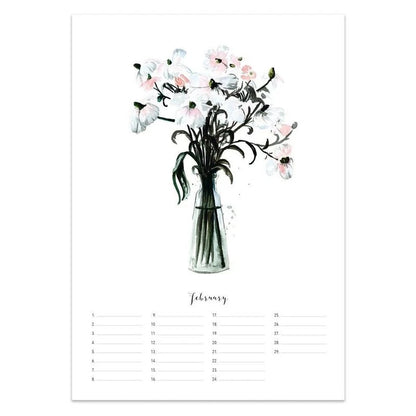 Kalenderblatt Februar  mit Blumenvase