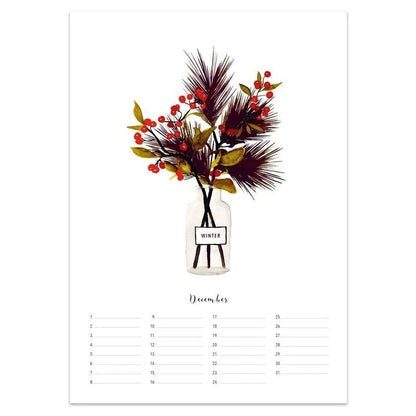 Kalenderblatt mit Blumenvase Dezemberr