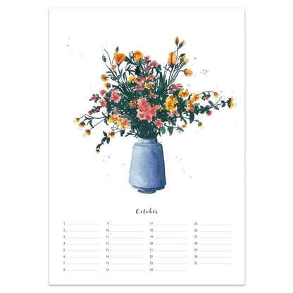 Kalenderblatt mit Blumenvase Oktober