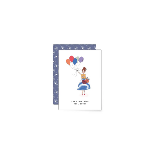 Minikarte Zum Geburtstag Frau mit Ballons