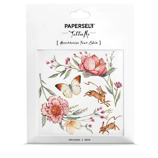 PAPERSelf Tattoo Me temporäre Tattoos mit Blumen, Schmetterling und Hasen, naturgetreu gestaltet
