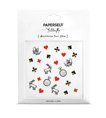 PAPERSelf Tattoo Me temporäre Tattoos mit Hasen, Taschenuhren und Spielkartensymbolen Herz, Pik, Kreuz, Karo