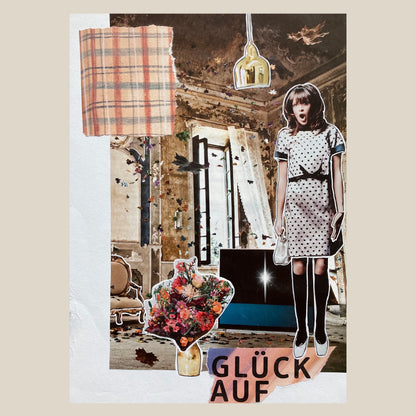 Collage mit Einrichtungsgegenständen und Frau 