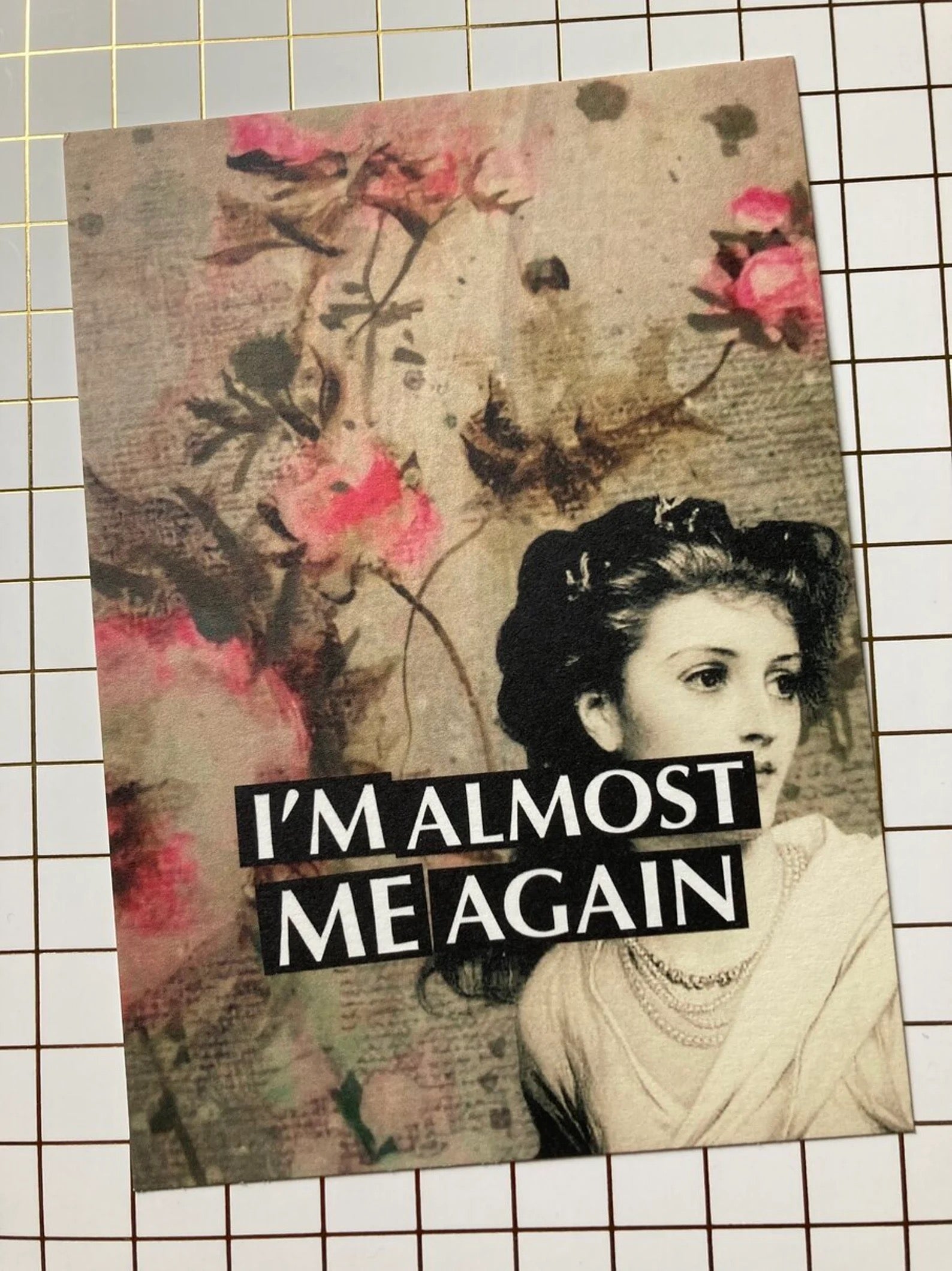 Postkarte me again auf karopapier