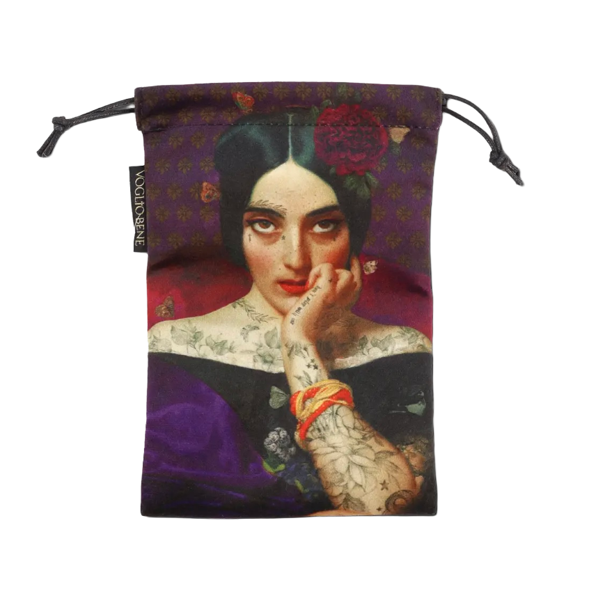 Samtbeutel mir Frau und Blumen