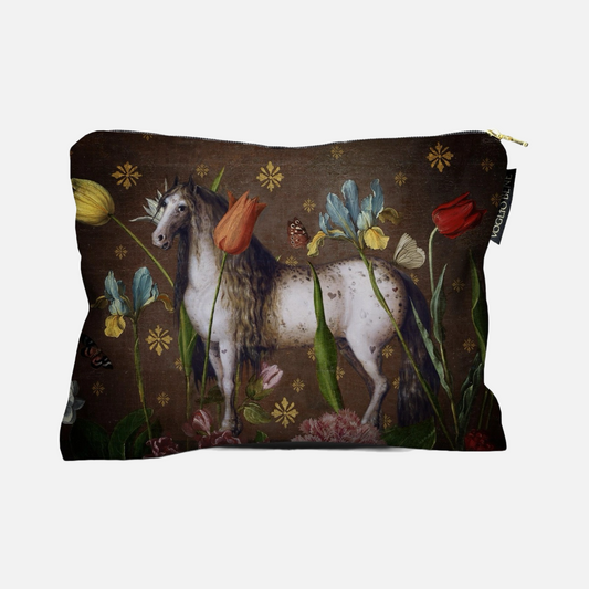Samttasche mit Blumen und Pferd