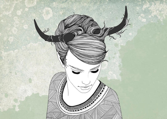 Sternzeichen Karte Stier Illustration Frau mit Hörnern 
