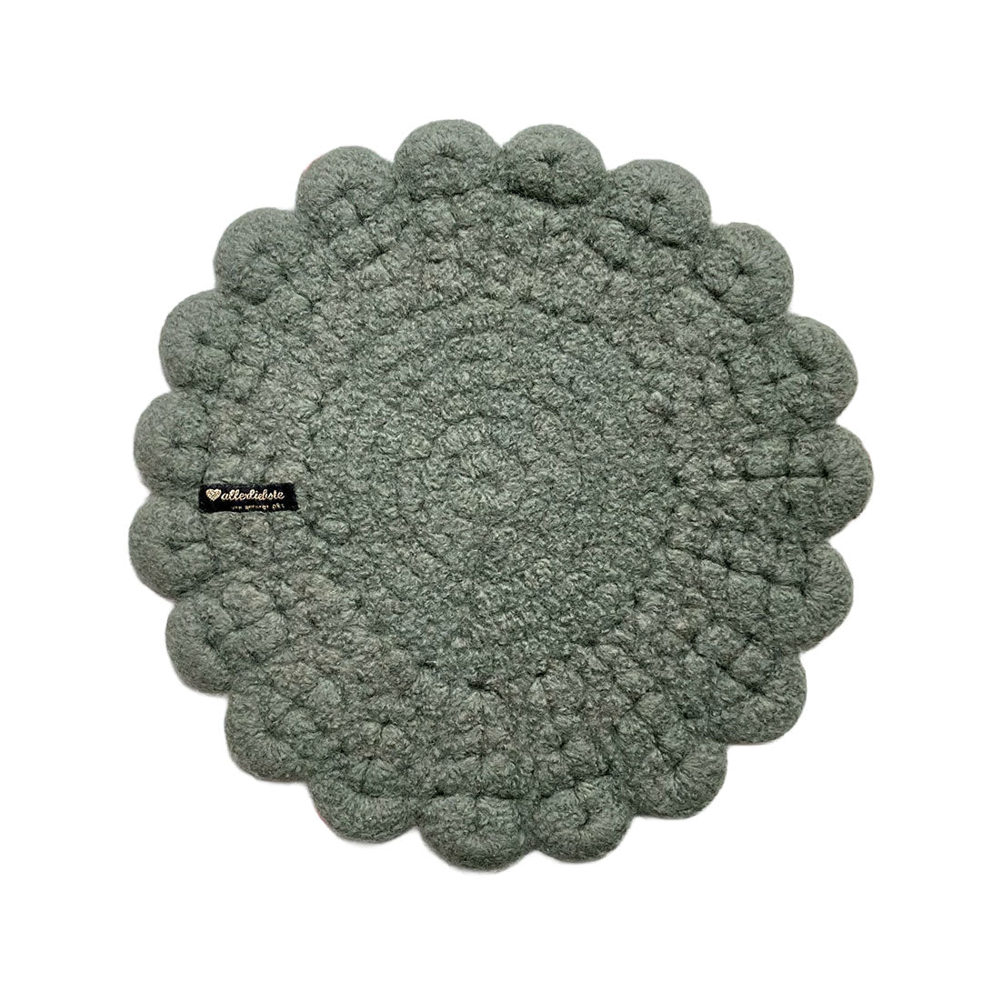 Woll-Sitzauflage | 100% Schurwolle Handarbeit | Salbei | Ø 34 cm