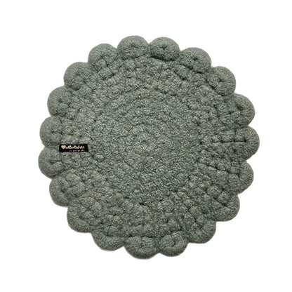 Woll-Sitzauflage | 100% Schurwolle Handarbeit | Salbei | Ø 34 cm