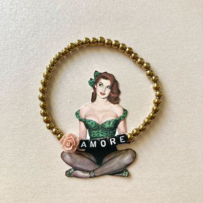 AMORE - Statement-Armband mit Goldperlen und Rosen-Detail | Schwarz-Weiß | 17,5 cm