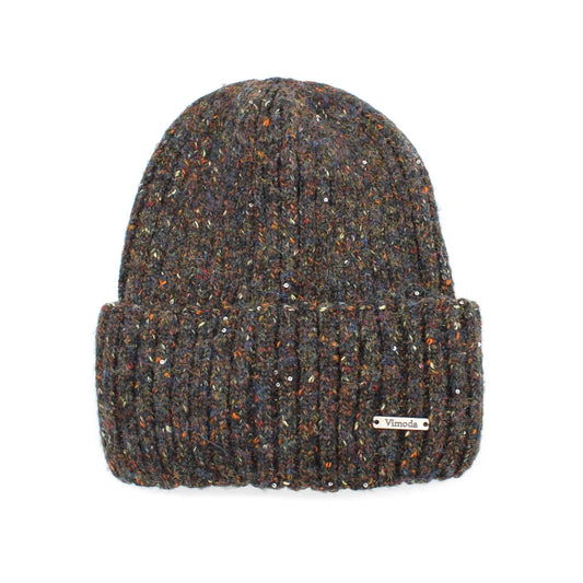 Strickmütze mit bunten Sprenkeln und Vimoda-Marken Label