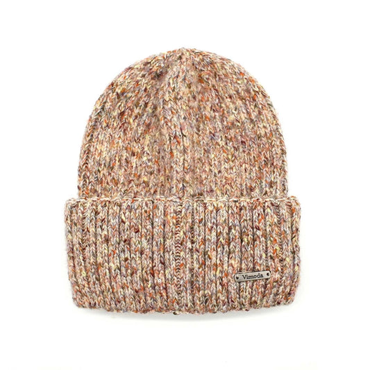 Strickmütze mit bunten Sprenkeln und Vimoda-Marken Label