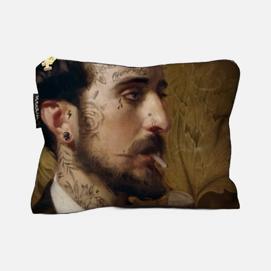 Samttasche mit Portrait eines Mannes