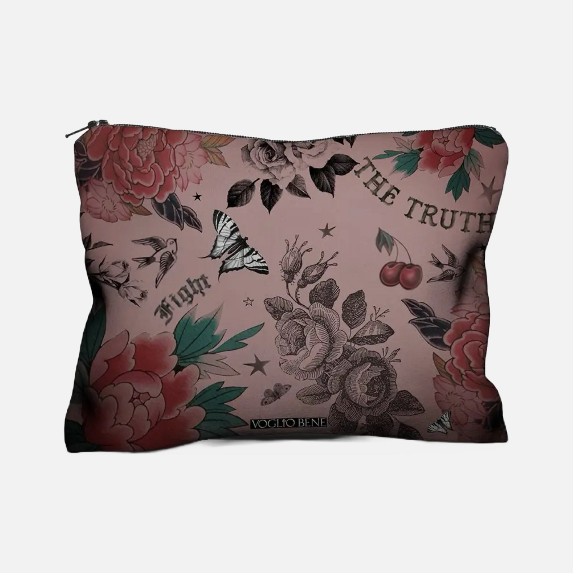 Samttasche mit Blumen und Schmetterling 