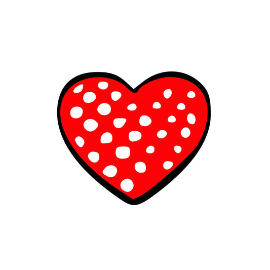 Schwarz umrandetes Herz in rot mit weißen Punkten 