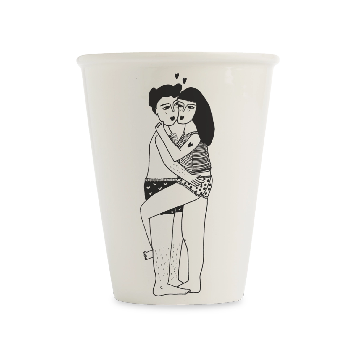 helen b Becher Morning Love aus hochwertigem Porzellan mit romantischer Illustration eines sich umarmenden Liebespaars
